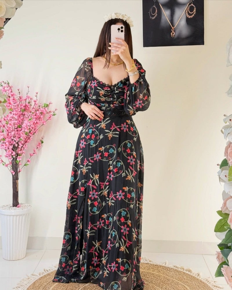 2025 Spring And Women'S Clothing Independent Station Middle East Chiffon Printed Lace Dress - Image 1